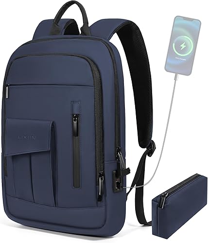 Miniatura 12 de Mochila de negocios para hombre, antirrobo, resistente al agua, mochila de viaje para portátil de 15.6 pulgadas para el trabajo diario, Verde,