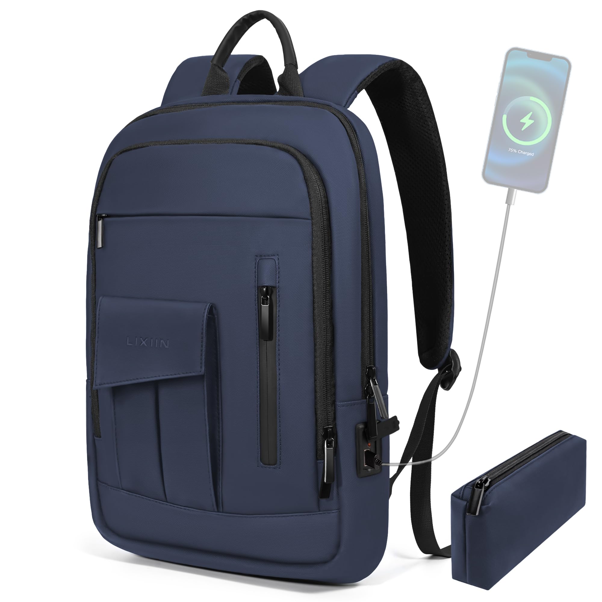 Lixiin Business Backpack for Men Slim Lightweight Laptop Backpack Water Resistant Small Office Backpack for Commute Travel Daily Office Work with