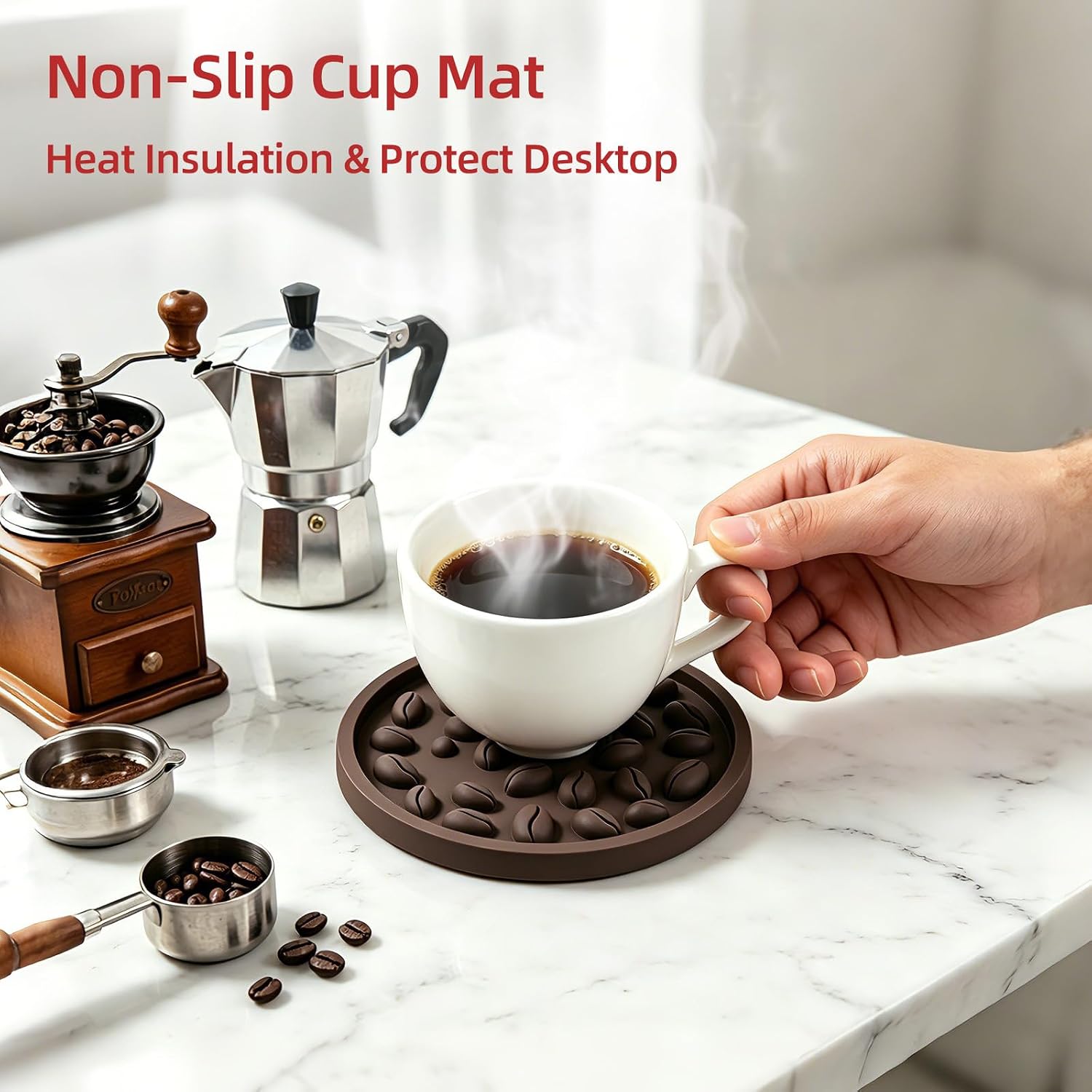 Coffee Coaster Set of 6 Pieces Drink Coasters 4x4 inches - Round Coaster for Drinks Thick Coasters for Glasses - Premium Cup Mats - Protect Furniture from Heat, Stain, Scratches and Condensatio Brown image 5