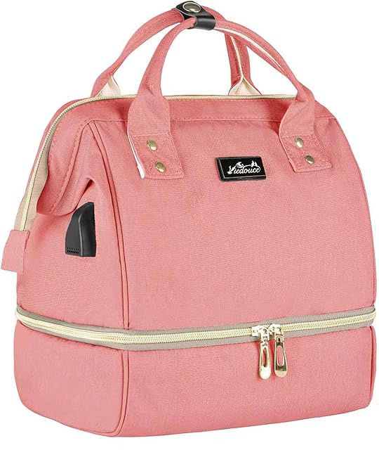 Viedouce Nappy Backpack, Changing Nappy Bag, Lunch Bag Insulated, Picnic Bag for Travel, Waterproof Oxford Baby Travel Diaper Mummy Bag Backpack with Charging Port (Pink,8L)