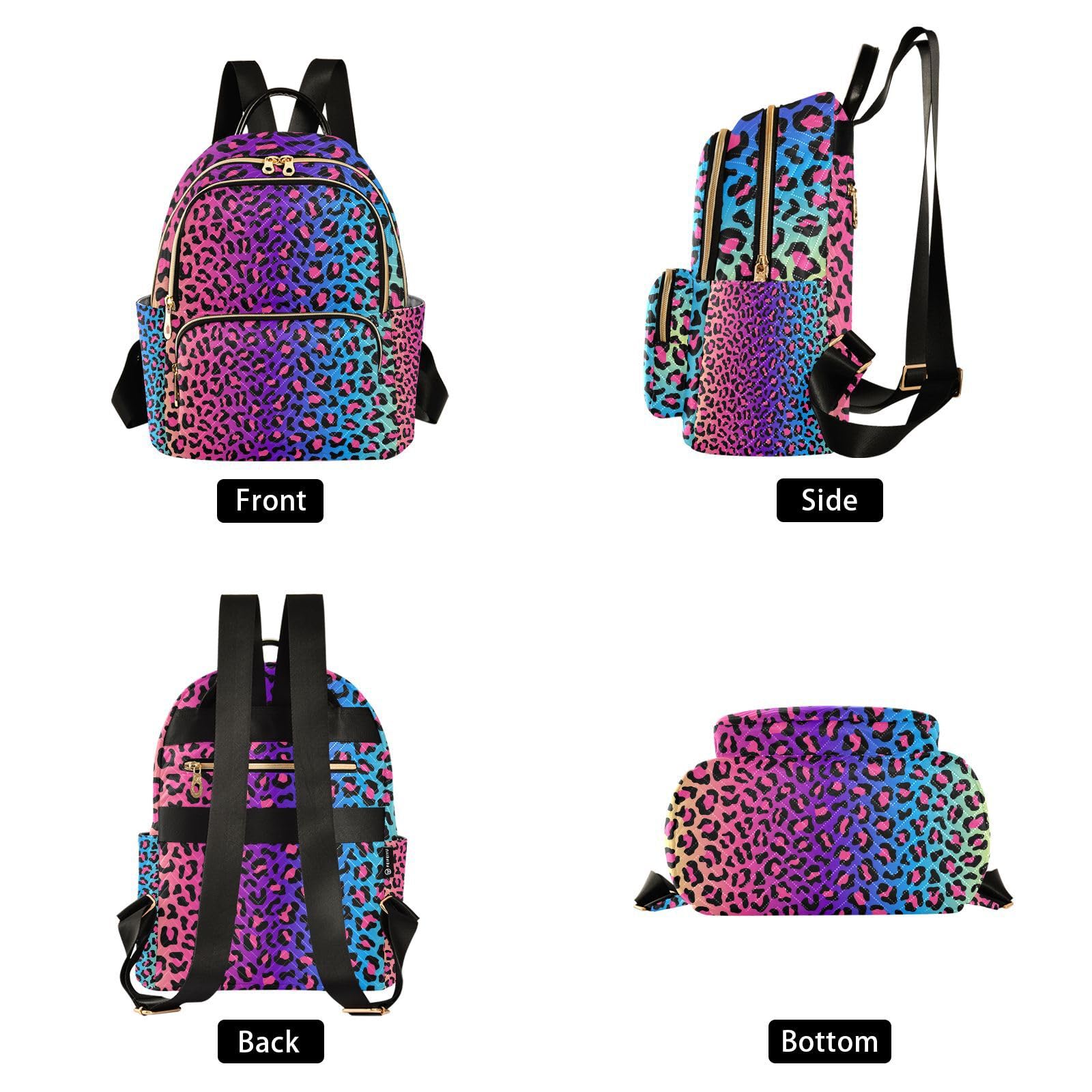 ALAZA Neon Rainbow Leopard Cheetah Mini Backpack Purse for Women Travel Bag Fashion Daypack Back Pack Shoulder Bag