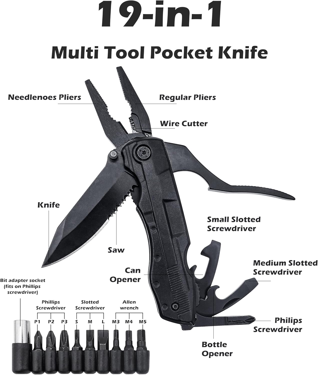 RUSH DEER Multi-Tool 19-in-1 Essential Survival Tools and Multitools Plier- Gift for Men-Versatile Camping Tool Kit-ultimate versatile toolkit For DIY, Outdoor
