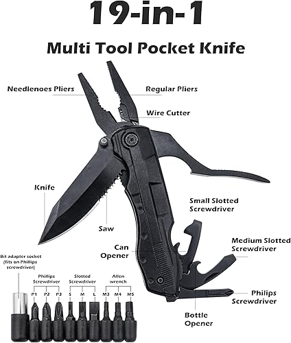 Miniatura 2 de RUSH DEER Multiherramienta 19 en 1 herramientas esenciales de supervivencia y alicates multiherramientas, regalo para hombres, kit de herramientas