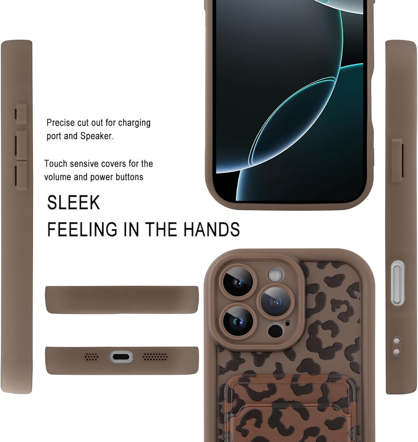 MOWIME Compatible with iPhone 16 Pro Max Case with Card Holder, Cheetah Print Shockproof Soft TPU Protective Cover Women Girls, Anti Scratch Wallet Case for iPhone 16 Pro Max 6.9 Inch, Brown - Image 5