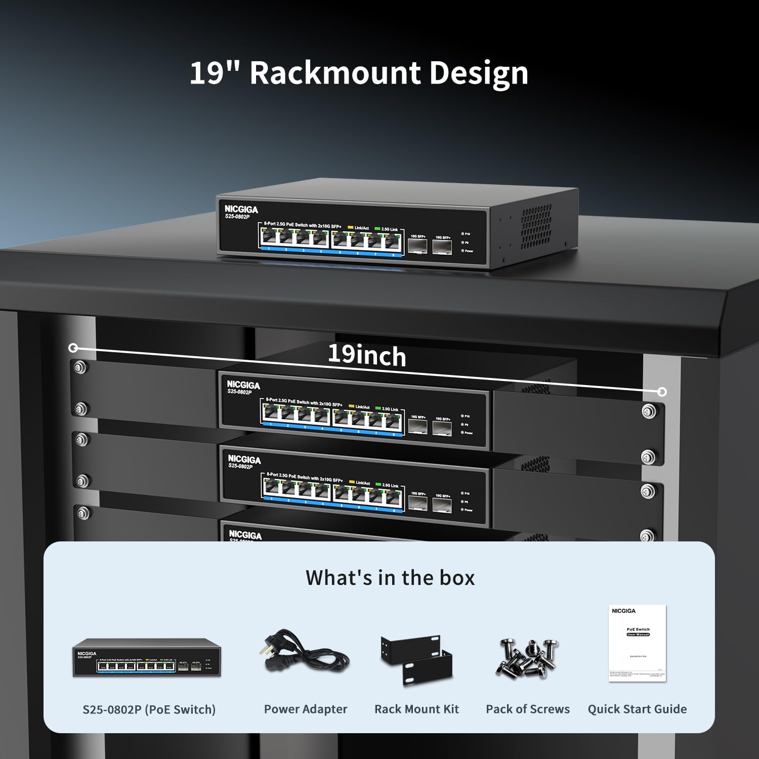 Commutateur PoE 8 ports 2,5 G non géré avec 8 ports 2,5 Go Base-T PoE+@130 W + 2 x 10 G SFP+ Uplink, NICGIGA 10 ports 2,5 Go IEEE802.3af/at Power Over Ethernet, prend en charge WiFi6 AP, NAS, 4K PoE