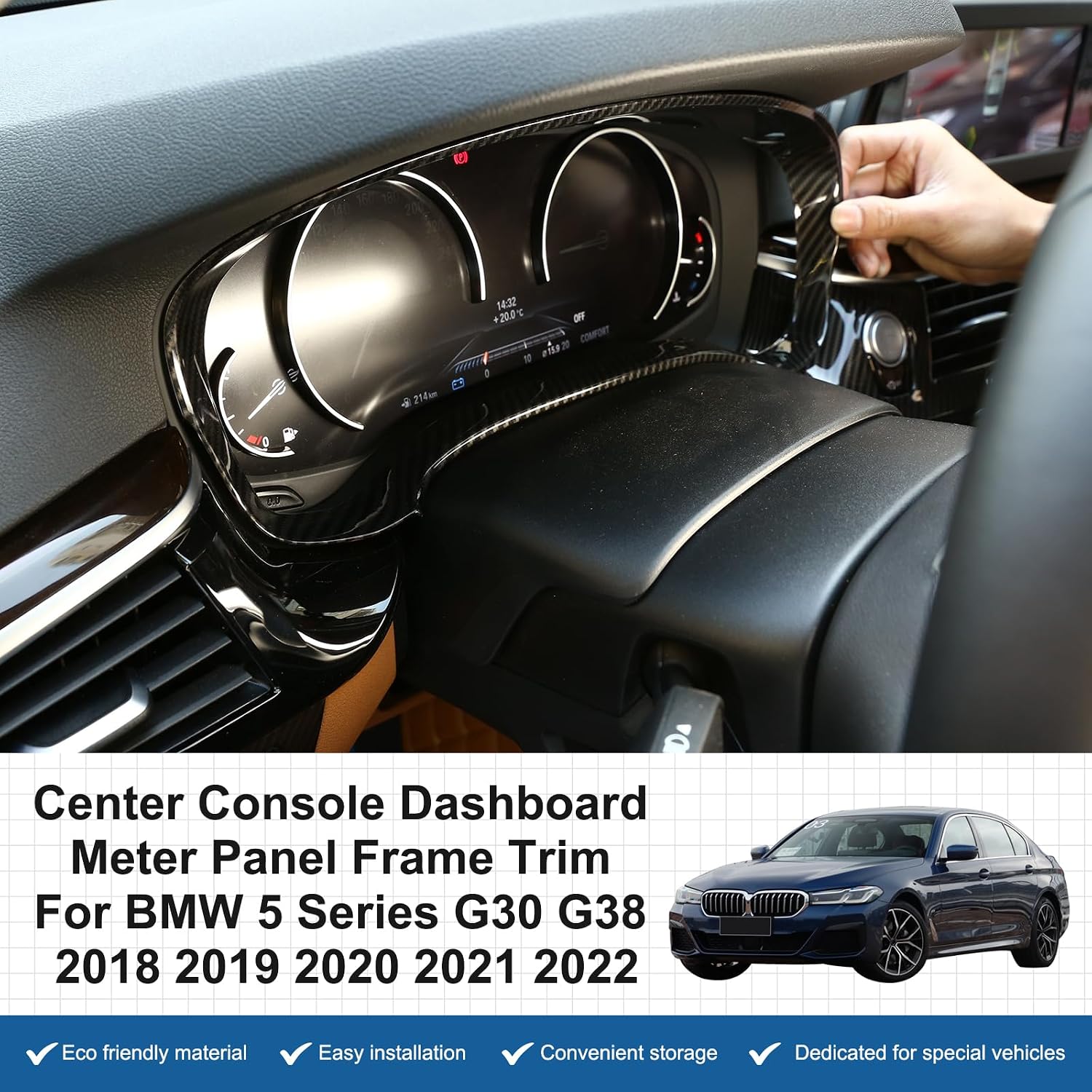 Center Console Dashboard Meter Panel Frame Trim Compatible with BMW 5 Series G30 G38 2018-2022,Car Dash Instrument Panel Speedometer Frame Molding Cover Trim Accessories (ABS Carbon)