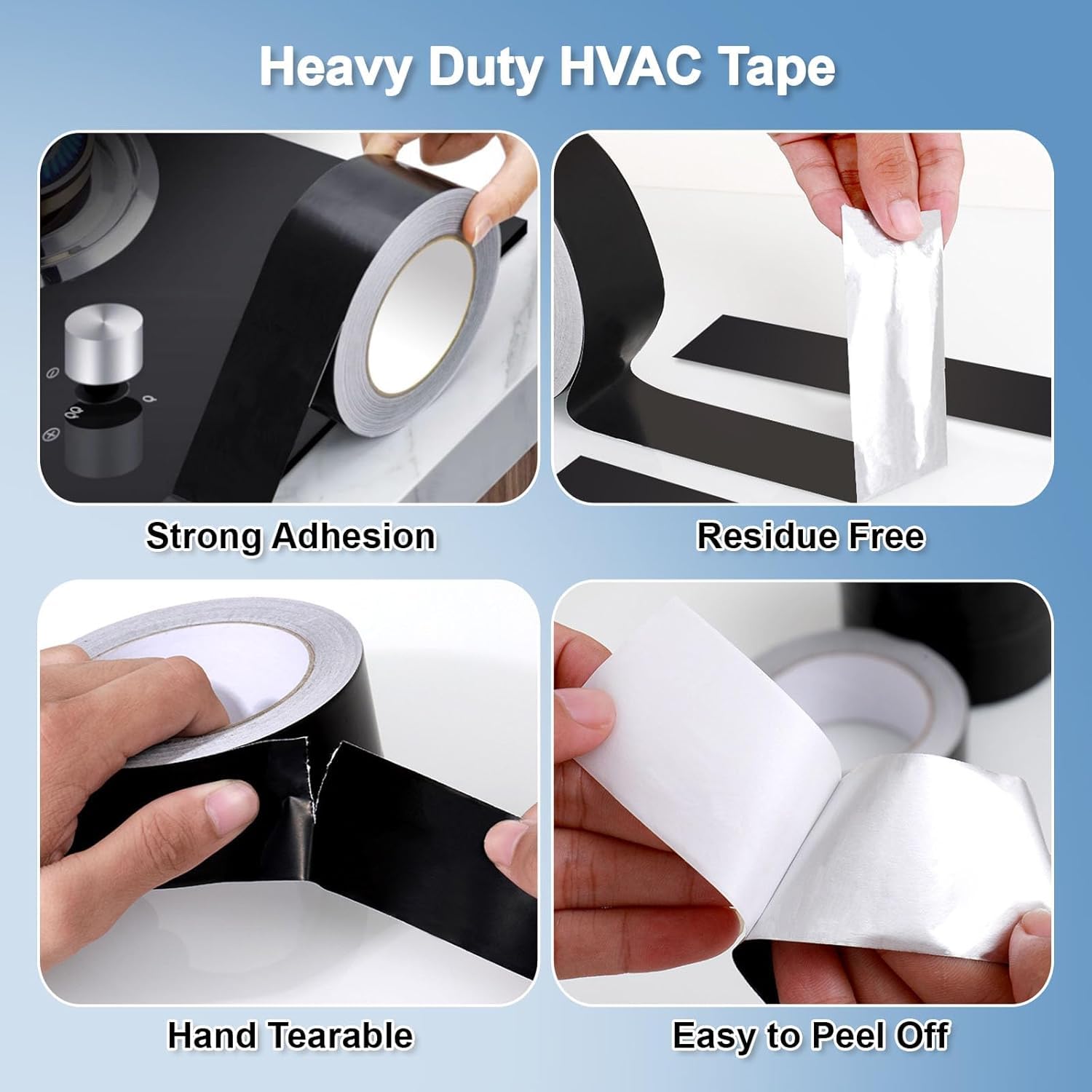 Sheporse Black Aluminum Foil Tape, High Temp Heavy Duty Adhesive HVAC Sealing Hot Cold Air Duct Tape for Pipe Metal Repair 2