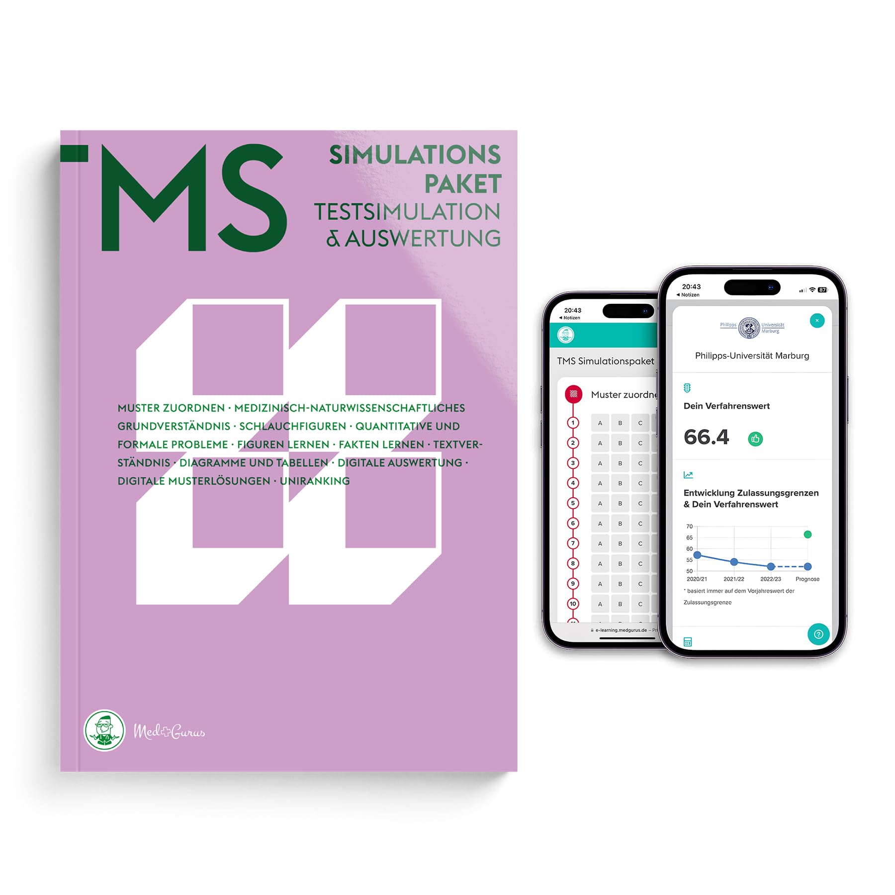 MedGurus TMS Vorbereitung Simulations-Paket - Anspruchsvoller Probetest zur Vorbereitung auf den Medizinertest mit digitaler Auswertung und Ermittlung der Studienplatzchancen