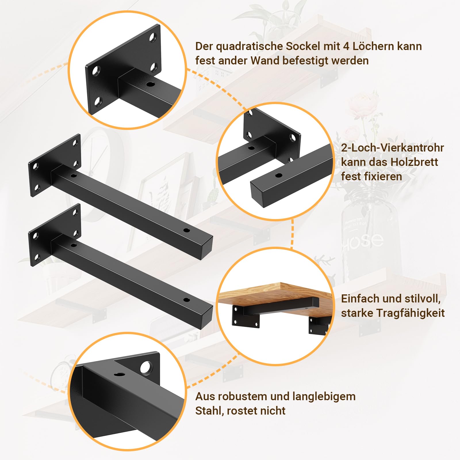 4 Pezzi Staffe Per Mensole Pesanti - Acciaio Nero, Per Scaffali Galleggianti, Portata 90kg, 35cm - Foto 9