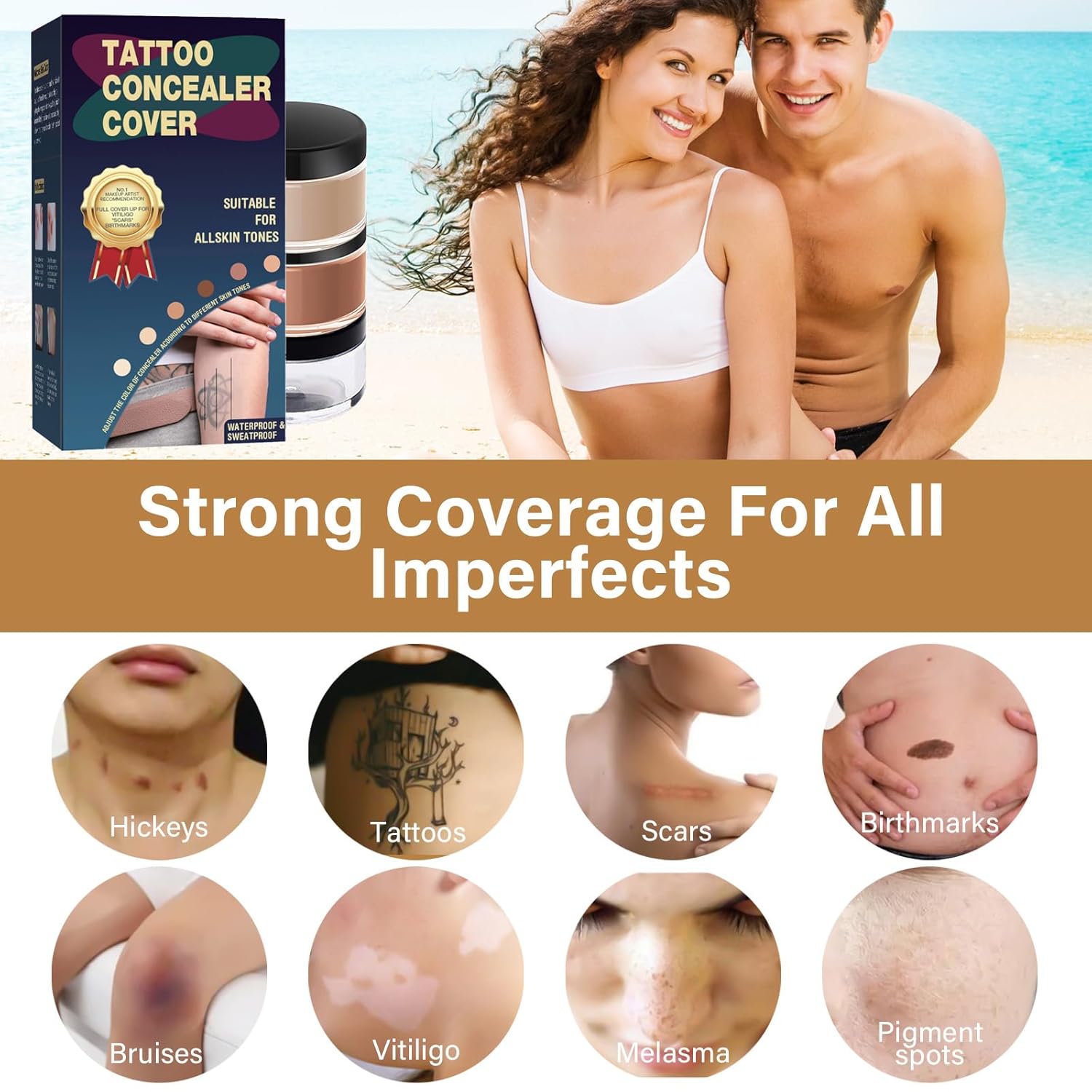 Tattoo Cover Up Makeup Waterproof, 2-Color Tattoo Concealer, Long Lasting Sweatproof Concealers and Neutralizing Makeup for Body, Naturally Cover Tattoos, Scars, Spots, Vitiligo - Image 4