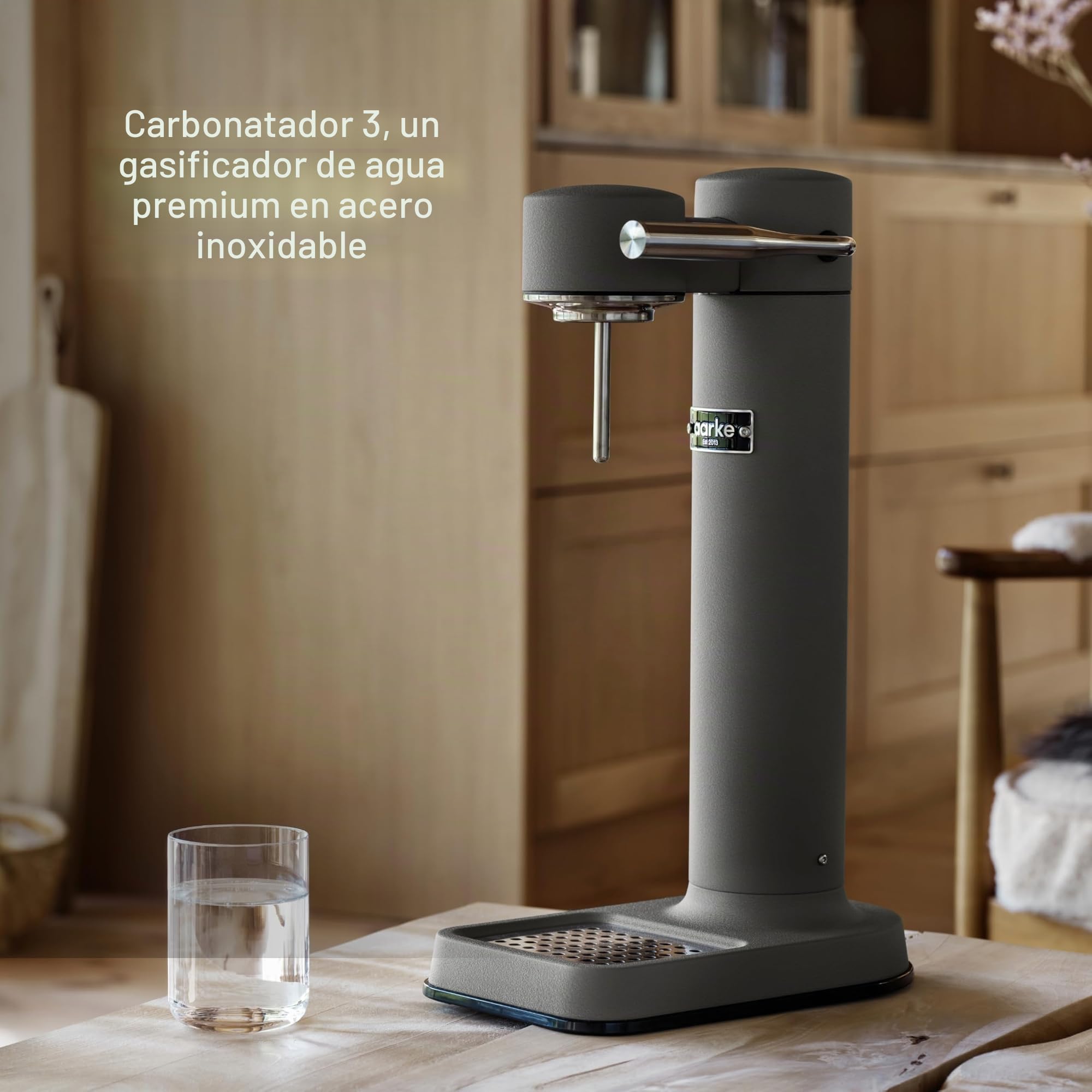 Aarke Carbonator 3 - Máquina de agua con gas en acero inoxidable, acabado gris mate + cilindro de 60 litros con CO2 renovable