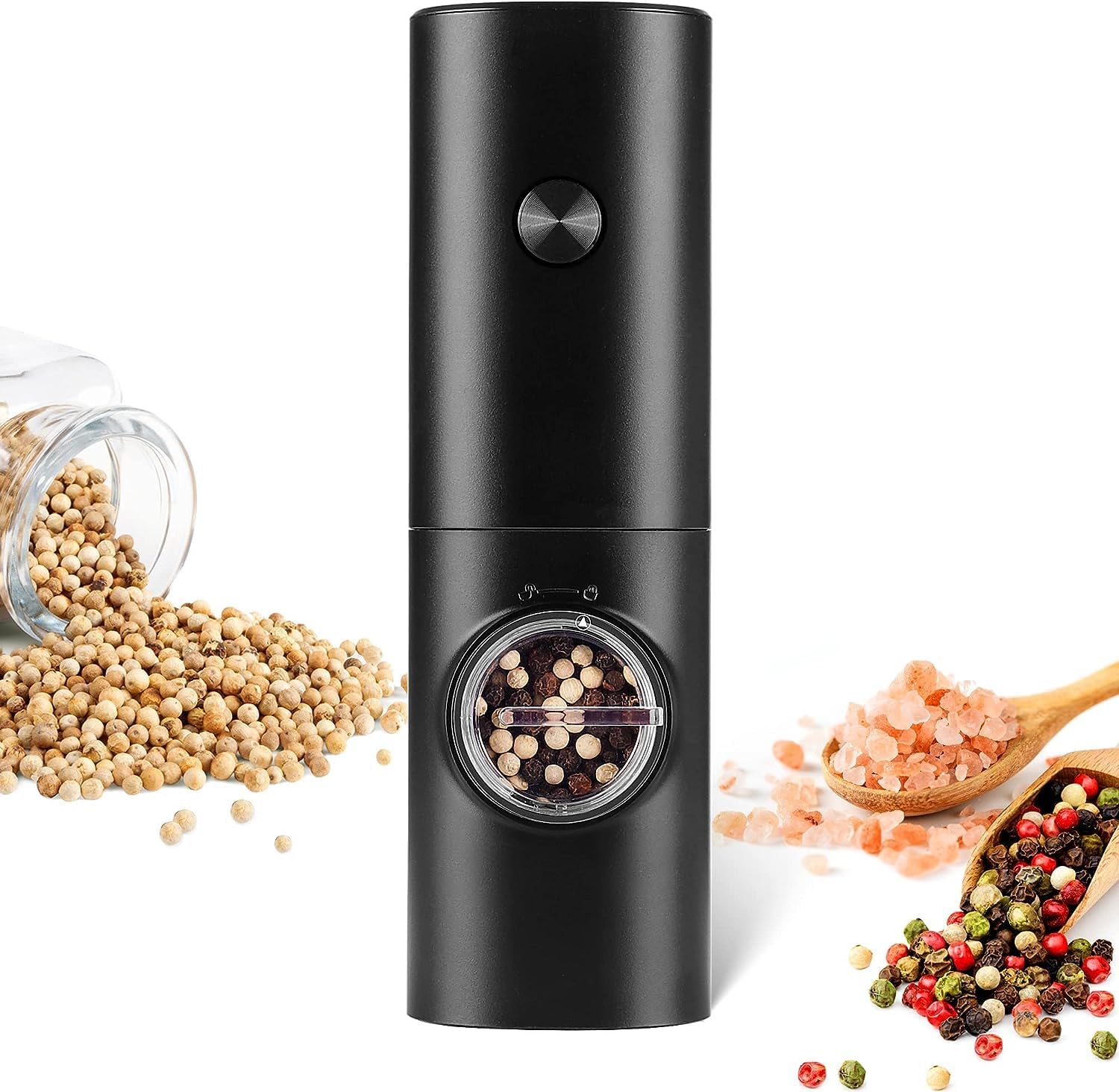 Gulex Electric Pepper Grinder or Salt Mill, Battery Powered Automatic Pepper Mill, Ceramic Grinder with Adjustable Coarseness, LED Light, One Hand Operation (1 pack)