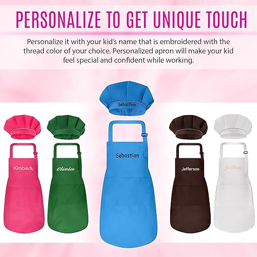 Miniatura 77 de Juego de delantal personalizado y sombrero de chef, bonito disfraz de chef para niños, delantales con bolsillos para cocinar, pintar, fiestas Negro