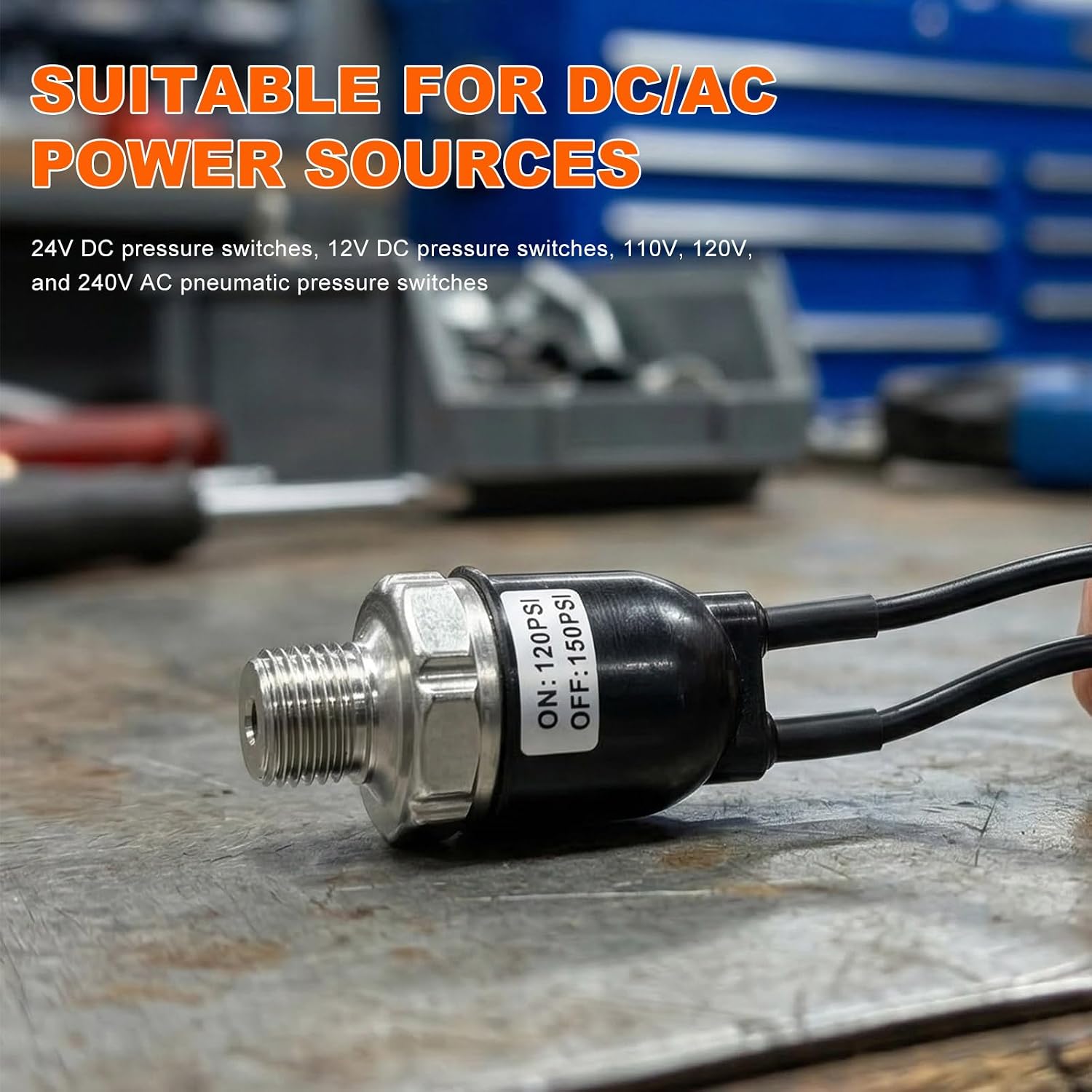 120-150PSI Air Pressure Switch, 1/4"-18 NPT Thread DC 24V 12V Electric Pressure Control Switch Replacement, for 120-150PSI Air Train Horn Compressor Tank, Car Accessories