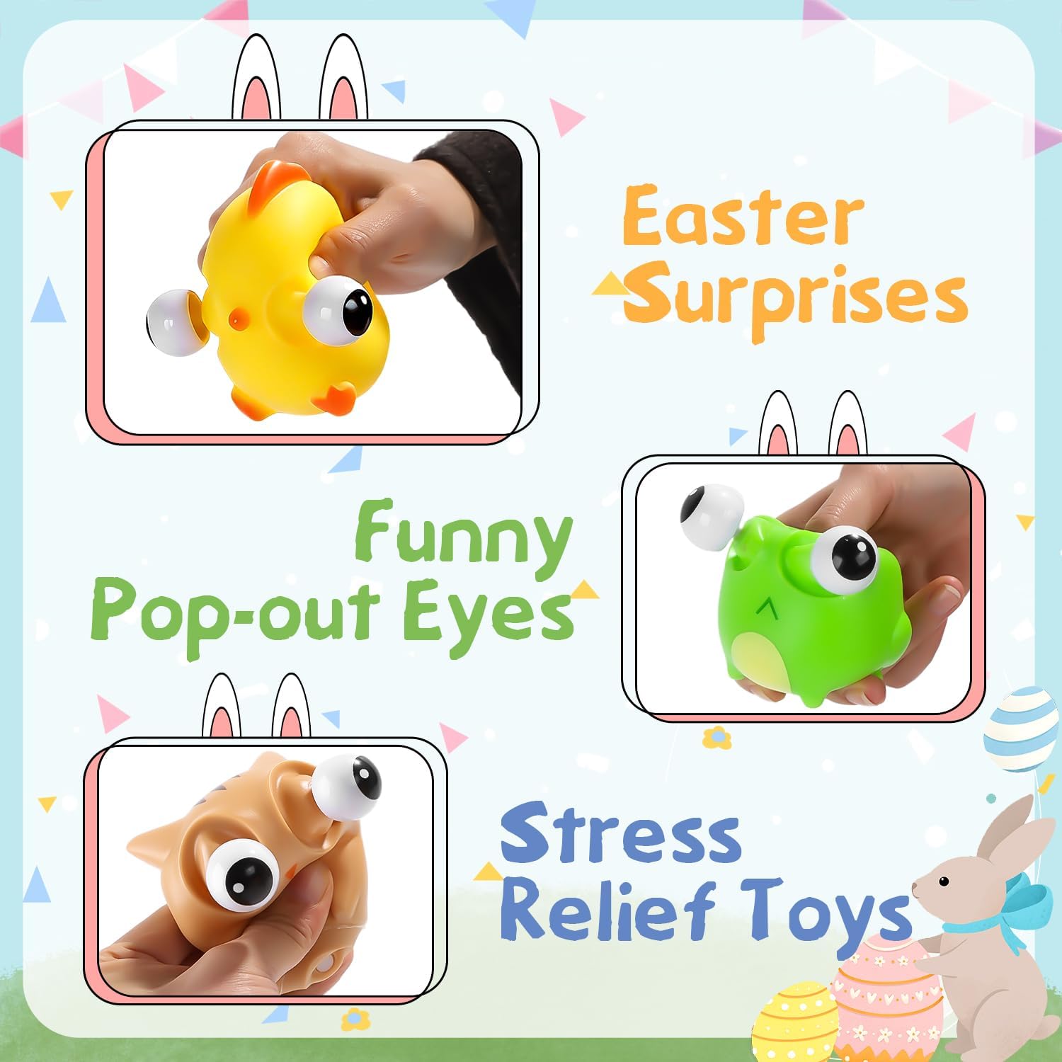 Easter Eggs Filled with Eye-pop Fidget Toys, 9 Pack Squeeze Animals Stress Relief Toys, Easter Basket Stuffers Easter Hunt Party Favors for Toddler, Kids