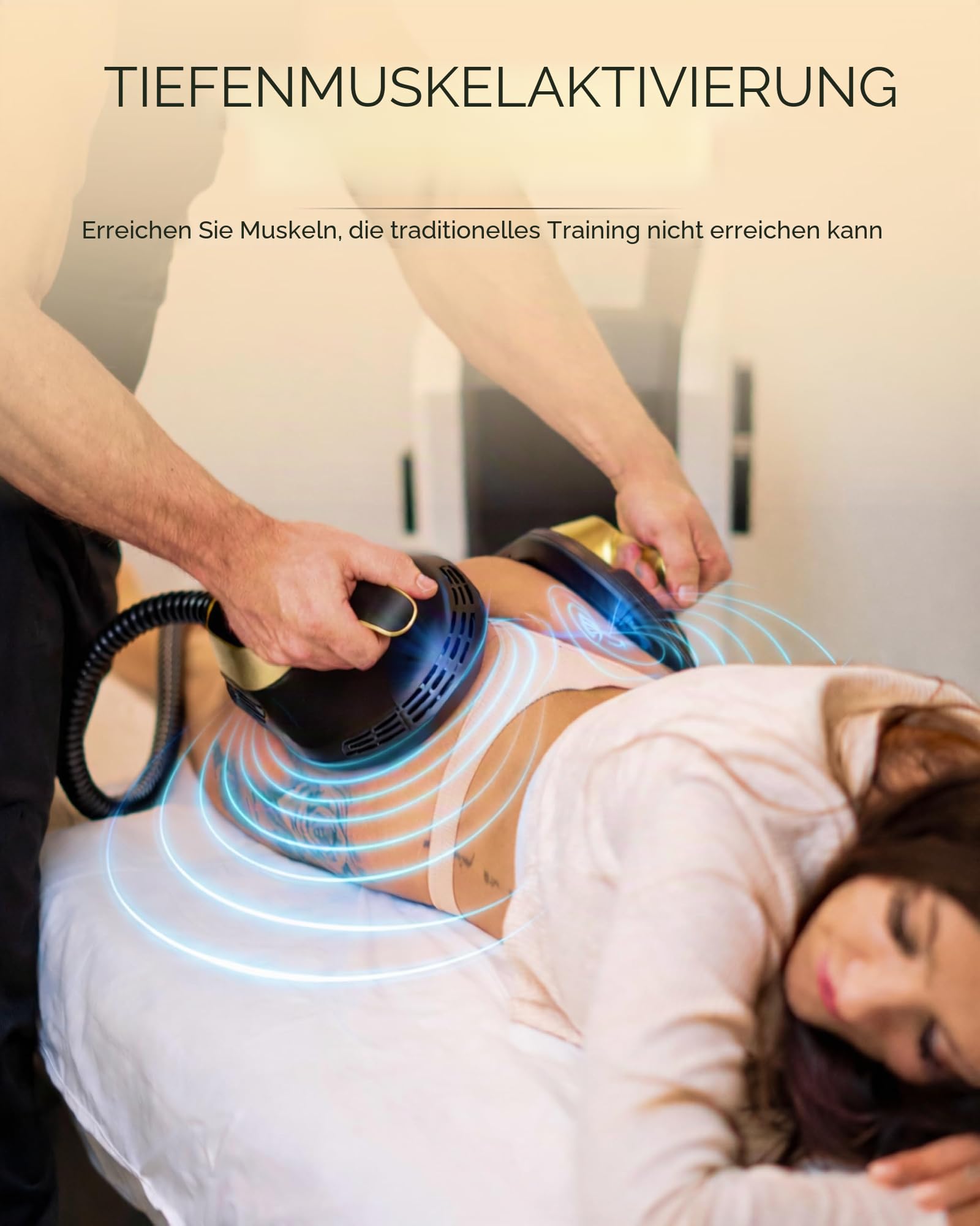 EMS Muskelstimulator Ganzkörper Professional | Body Sculpting Gerät mit 4 Applikatoren | Muskelaufbau Po Trainer | EMS Bauchmuskel Stimulator | Körperformungsgerät Schwarz/Gold