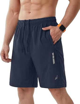4-Way Stretch Mens Athletic Running Shorts Zip-Pocket Running Gym Shorts