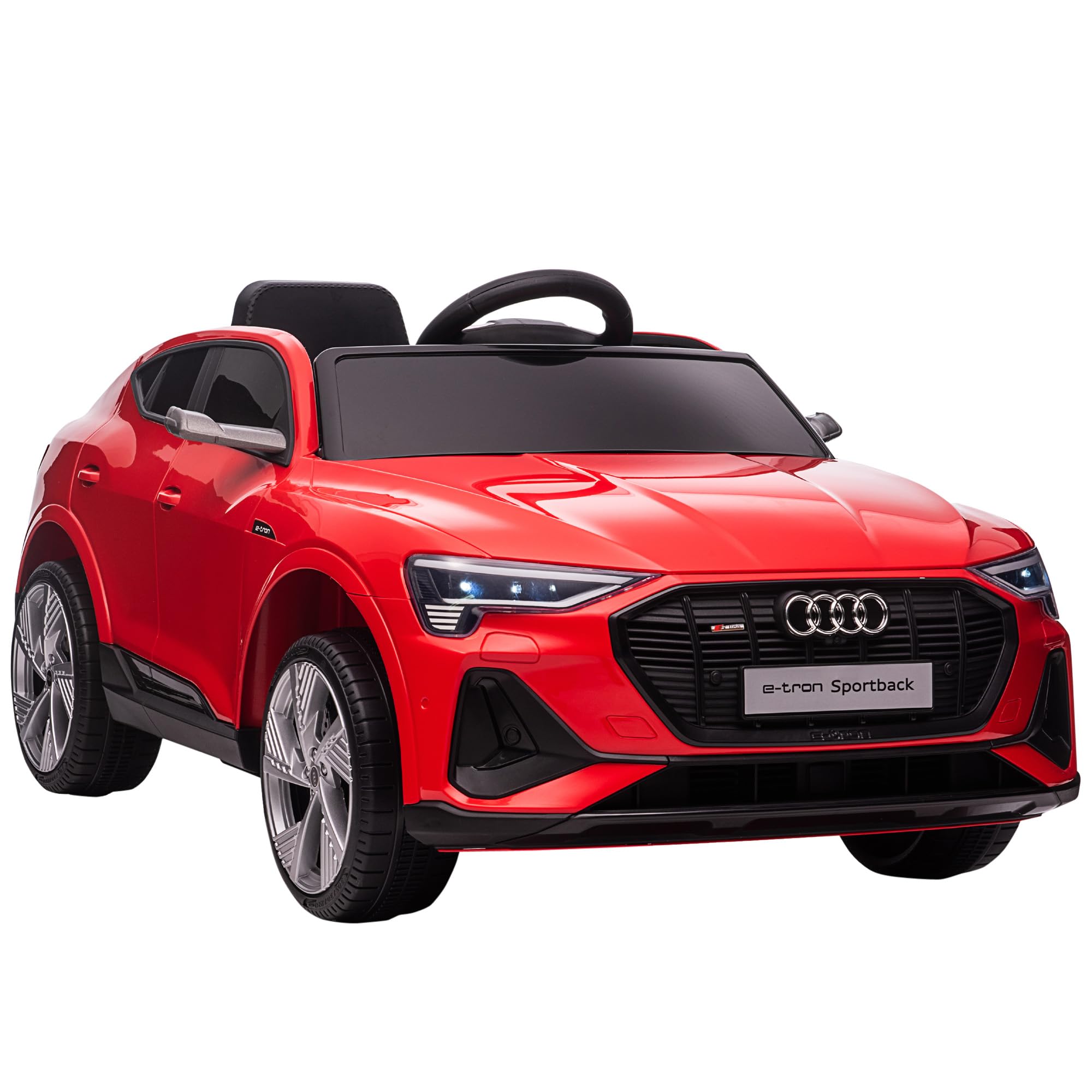 HOMCOM Elektro Kinderauto 12V Audi E-tron Elektrofahrzeug mit Fernbedienung, Sicherheitsgurt und Musikfunktion (MP3/USB/TF), Kinderfahrzeug für 3-5 Jahre, 3-5 km/h, Rot