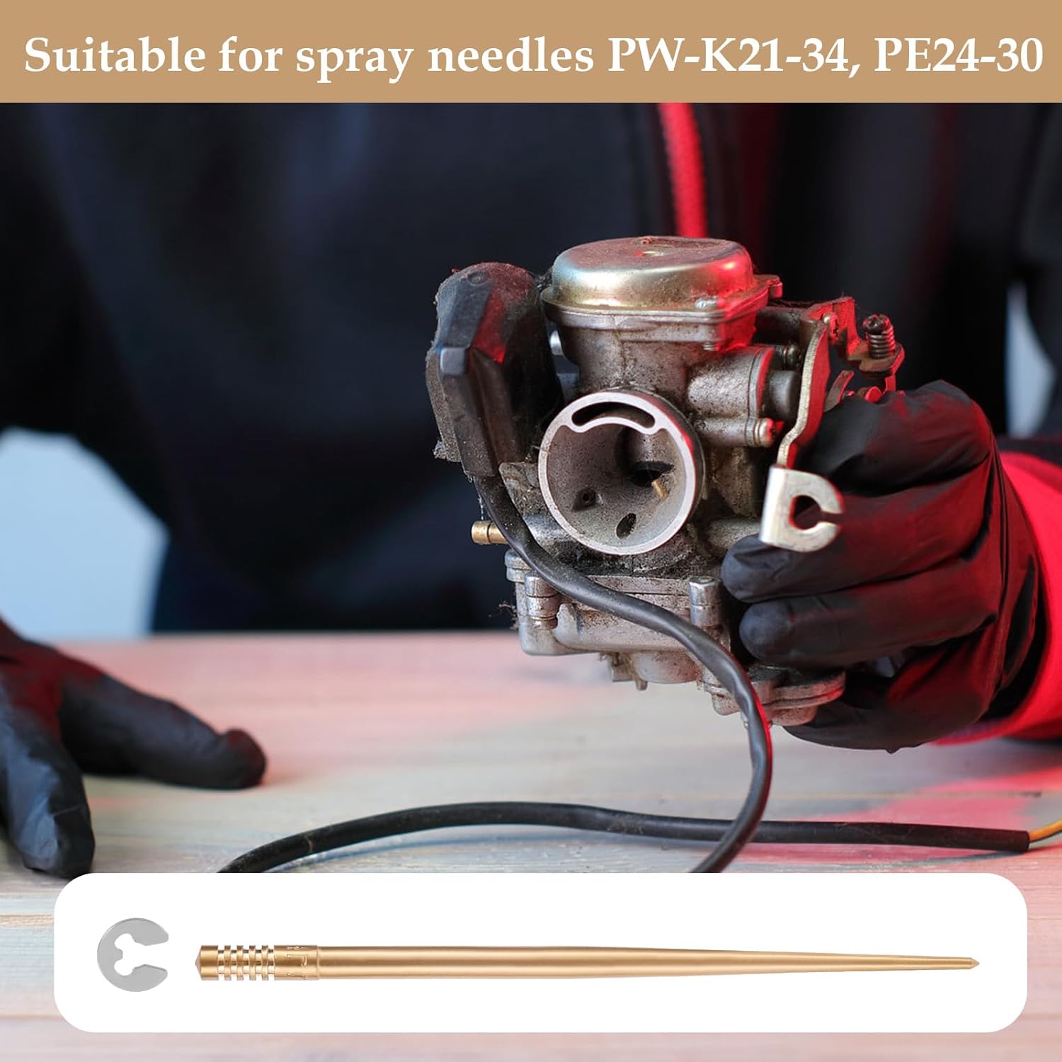 10pcs Carb Needle Jets, Copper Carburetor Nozzle Jets with Clips Carb Jet Needle Kit Carburetor Replacement Parts for Spray Needles PW-K21-34, PE24-30 Accessories