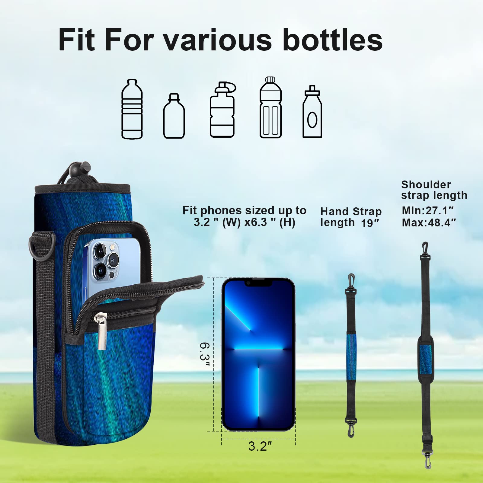 MIBBXEA Neopren Flaschenhalter 1000ml - Umhängetasche Für Sportflaschen