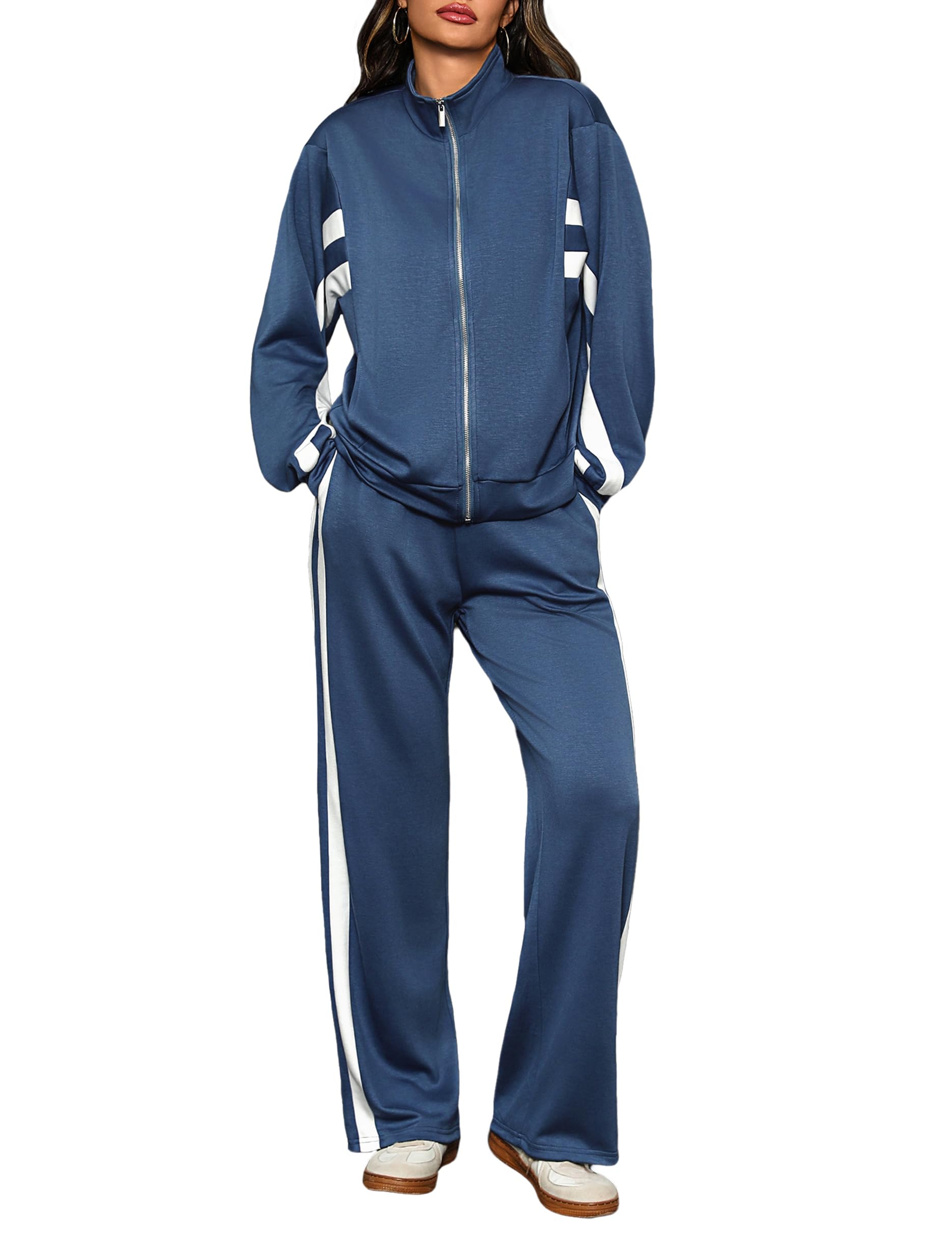 Totatuit Womens 2 pieces Sweatsuit Sets Zip Up Sweatshirts and Sweatpants Tracksuit Lounge Set Travel Outfits with Pocktes