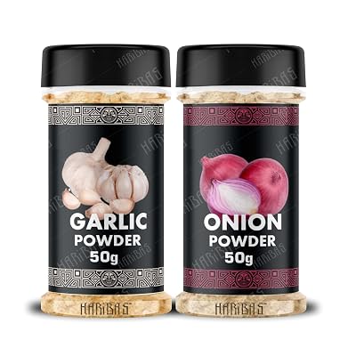 HARIBAS Combo Dry Onion Powder and Garlic Powder 50gm Each | For Cooking & Baking | Gluten Free Seasoning