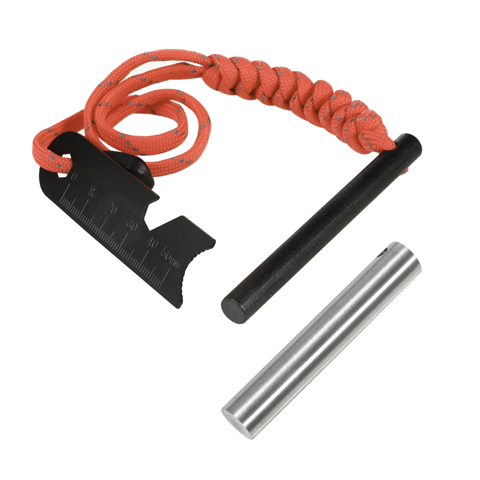 Ferro Rod Fire Starter and Magnesium Rod Kit – All-in-One Survival Fire Starter Tool with Flint and Steel, 6-in-1 Multi-Tool Scraper, Paracord Landyard Handle and Striker for Camping, Hiking, Hunting