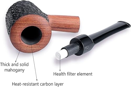 Miniatura 4 de Pipas de tabaco, pipa de tabaco tallada a mano con accesorios (rascador, elemento de filtro, bola de filtro, agarres de punta de tubo, caja, bolsa)