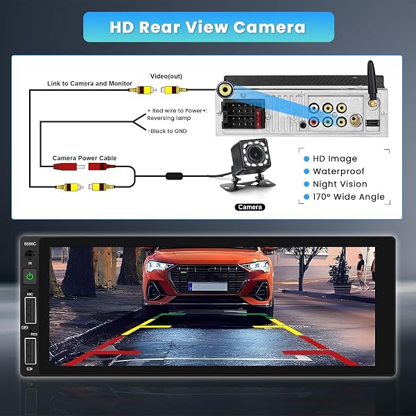 Inefala Wireless Carplay Radio Coche Bluetooth Pantalla 1 DIN con Android Auto inalámbrico, 6,9" Pantalla Táctil Autoradio Bluetooth con Mirror Link FM USB Type-C Mic SWC Cámara Trasera - 4