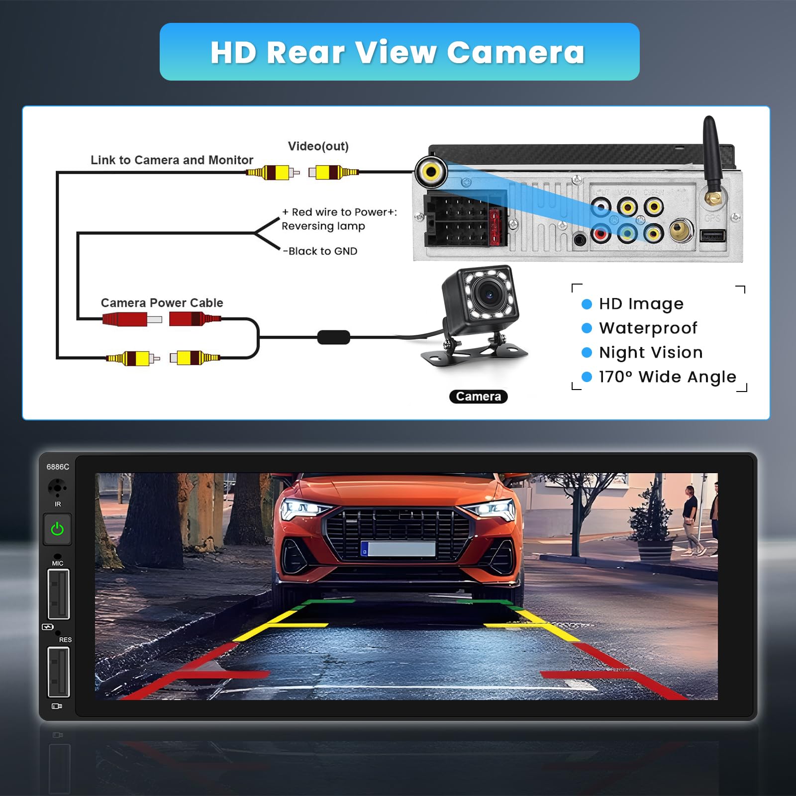 Inefala Wireless Carplay Radio Coche Bluetooth Pantalla 1 DIN con Android Auto inalámbrico, 6,9" Pantalla Táctil Autoradio Bluetooth con Mirror Link FM USB Type-C Mic SWC Cámara Trasera — view 4