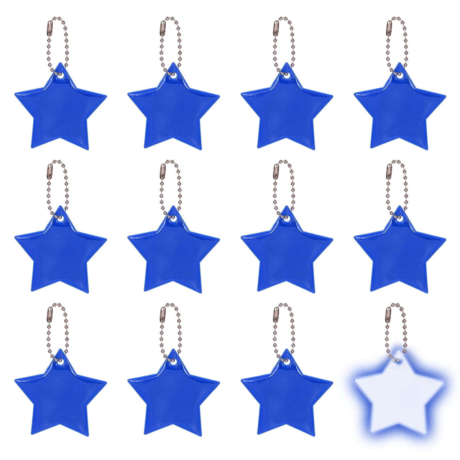 PATIKIL 12 Pcs Reflective Keychain, 2.2in Reflective High Visibility Safety Keychain Tags Pentagram Pendants Bright Zipper Pulls Waterproof for Backpack Running Cycling, Blue