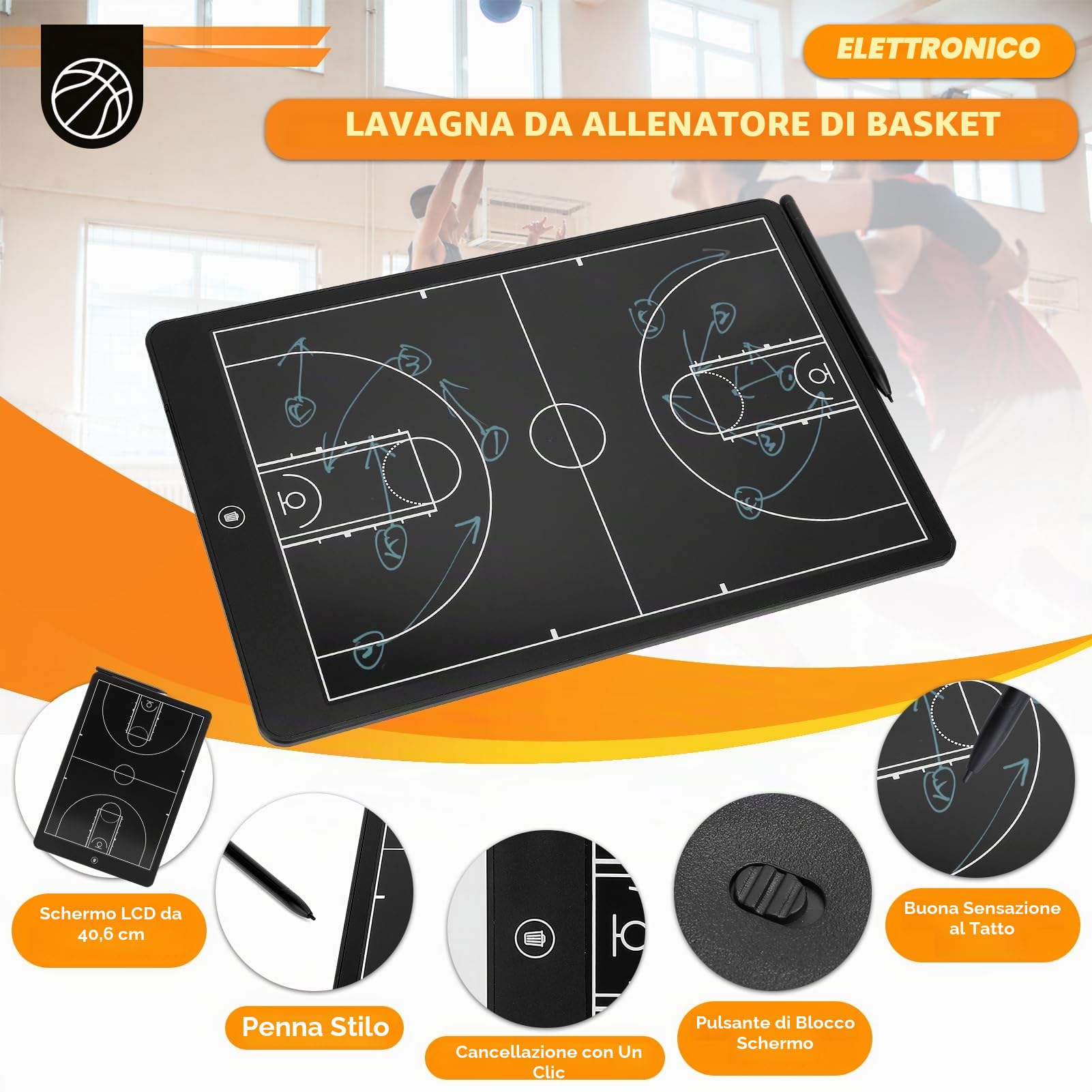 LCD Elettronica Tavolo Tattico, Tavolo Tattico per il Basket con Penna Tattica, Tavola di Disegno Tattico Cancellabile per Calcio, Basket, Baseball Campionato o Allenamento