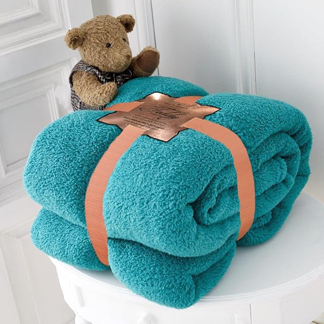 Slumber Nights Teddy bear Plain Blankets Bed Sofa Throws Soft Warm Fleece Size King 200 x 240 cm, Teal