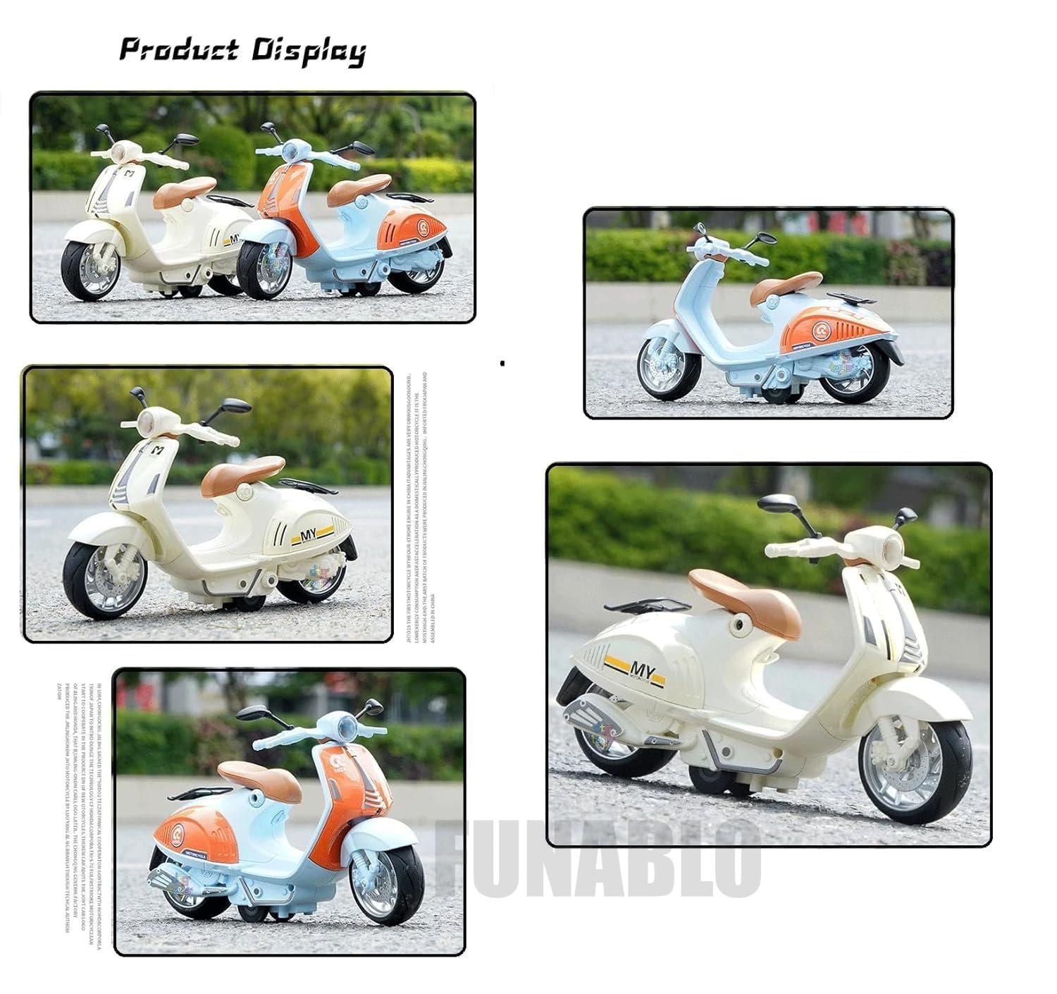 FUNABLO Pull Back Sound and Light Music for Diecast Bike 1/10 Little Sheep Scooter Alloy Motorcycle Model Diecast Motorbike (Sky Blue) 3