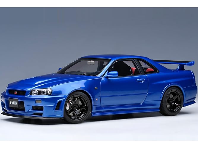 Skyline GT-R R34 Z-Tune RHD (Right Hand Drive) Bayside Blue 1/18 Model Car by Autoart AA77462