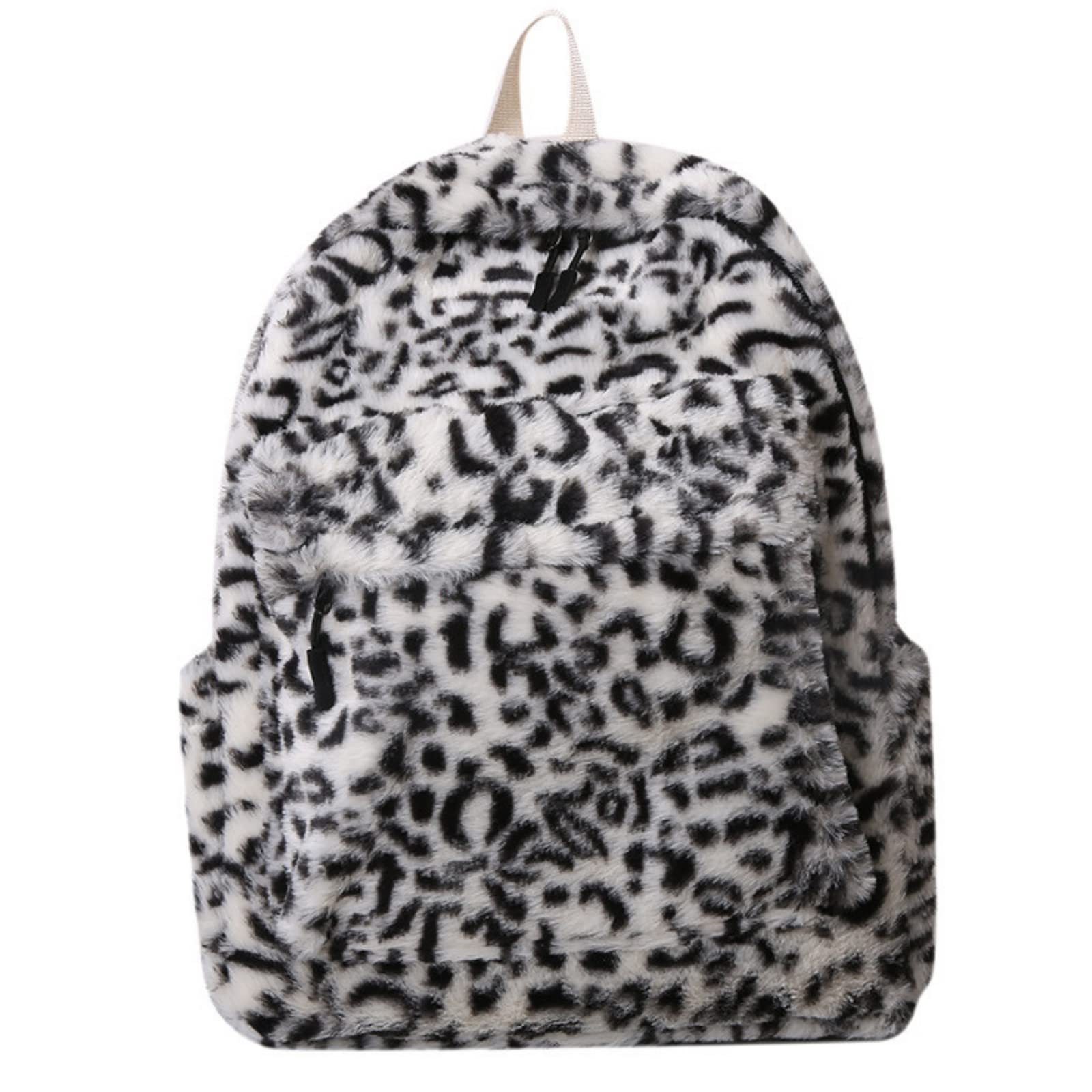 Ansair Girls Black Cute Furry Backpack For Teens, Leopard Print Aesthetic School Supplies Fluffy Bags, Kawaii Backpack With Faux Fur (Color : )