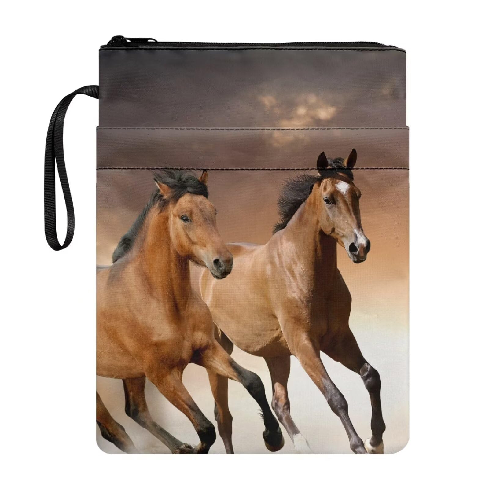 Xoenoiee Running Horses Pattern Book Sleeve for Book Lovers Book Sleeve with Zipper Book Protector Paperback Book Covers Stationery Storage Bag for Adult Teen