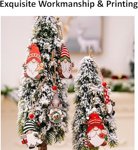 Miniatura 3 de 3 x 3, 9 piezas de adornos colgantes de madera de gnomo de Navidad, adorno para árbol de Navidad, 3.2 pulgadas, gran elfo de madera, enano, Papá