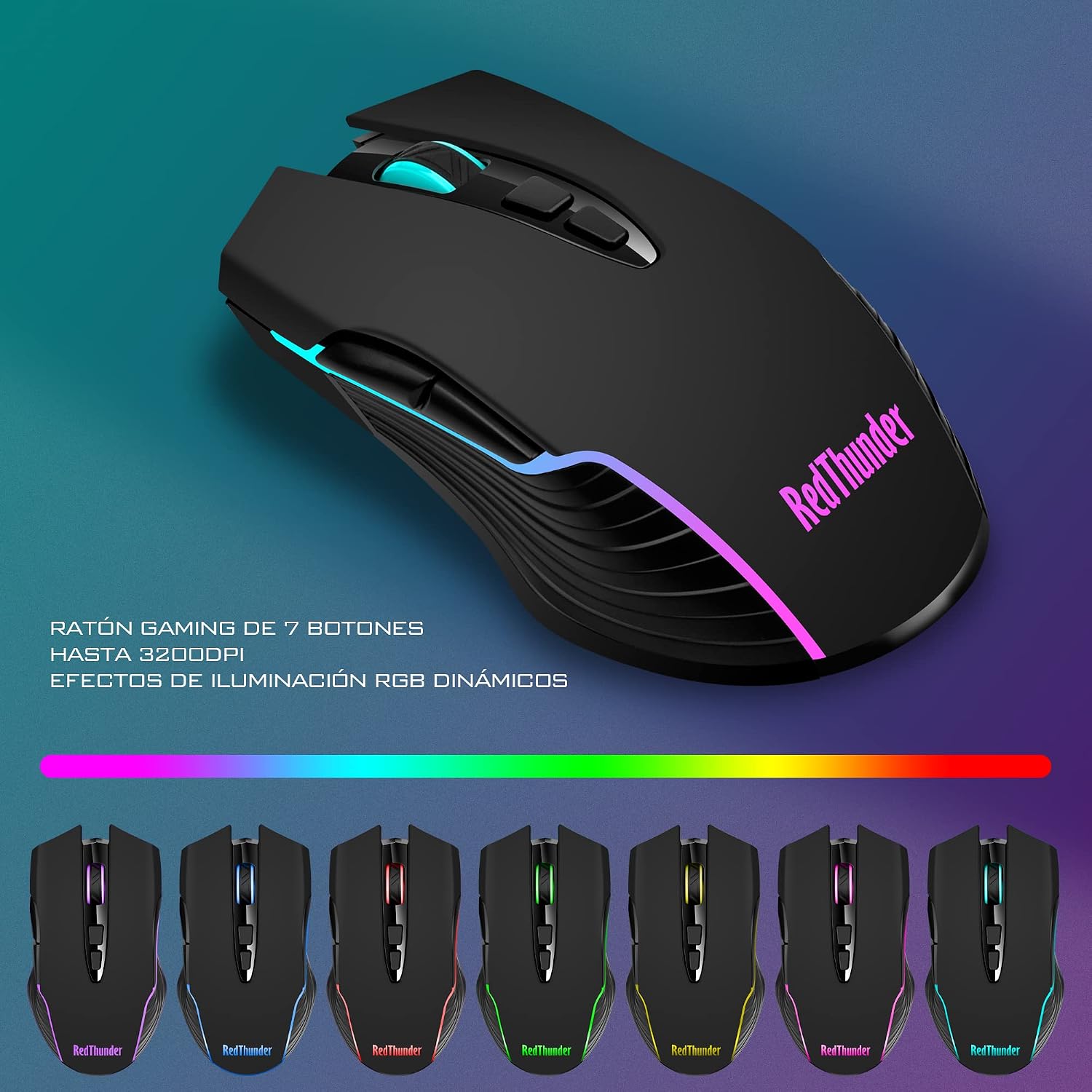 RedThunder K10 Teclado Gaming Sensación Mecánico lnalámbrico,Retroiluminación RGB,Batería Recargable de 3800 mAh, Anti-ghosting+Ratón 7D 3200DPI,Disposición ES,para PC/PS5/Xbox-Negro 6