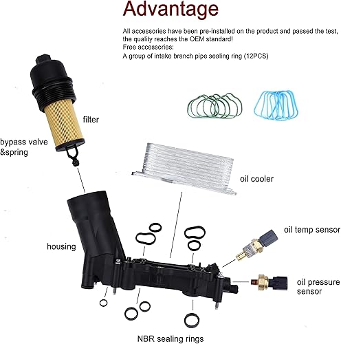 Miniatura 2 de ONER - Filtro de aceite de motor enfriador de aceite reemplaza  68105583AE 5184294AE
