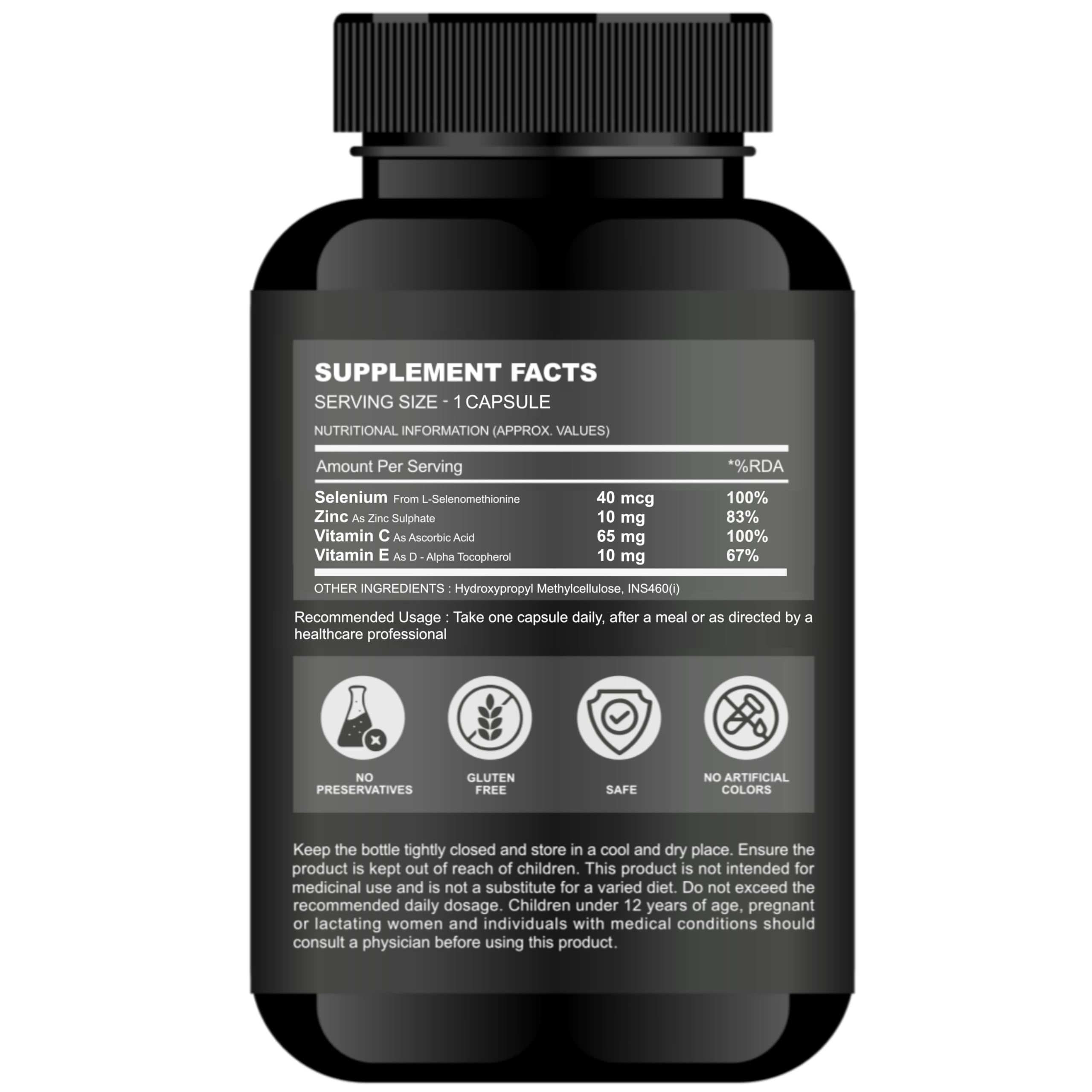 Selenium with Zinc, Vitamin C & Vitamin E | 40mcg Elemental Selenium | 60 Capsules | Antioxidant, Immunity & Skin Health Support | WHO-GMP, HACCP, ISO Certified — Amazon image 2