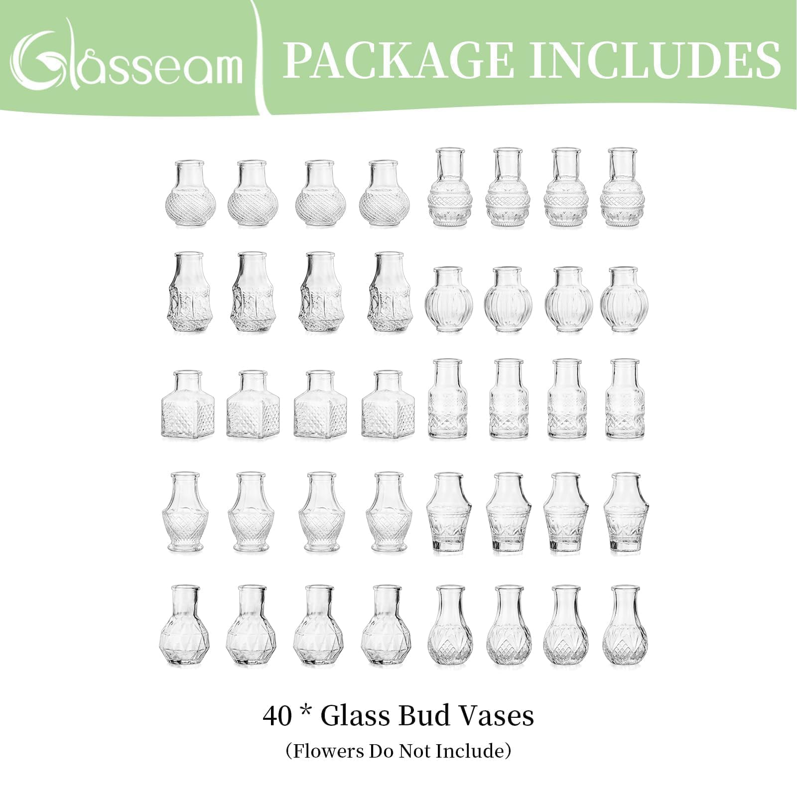 Glasseam Kleine Vasen Glas für Hochzeit: 40 Stück Mini Glasvase Klar Set | Vintage Blumenvase Klein, Tischdeko, Geburtstag Party, Wohnzimmer, Tisch, Home Deko