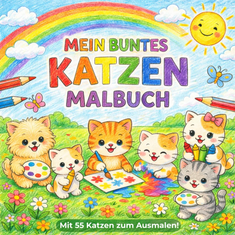 Mein buntes Katzen Malbuch: 55 süße Katzen zum Ausmalen | Großes Malbuch für Mädchen & Jungen | Geschenkidee ab 3 | ab 4 | ab 5 | ab 6