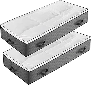 90L Underbed Storage Bags, 2 Pack Large Under Bed Storage Box with lid, Foldable Clothes Storage Bag with 4 Reinforced Handle, Storage Bag with PVC Window for Quilts, Blankets, Clothes, Bedding