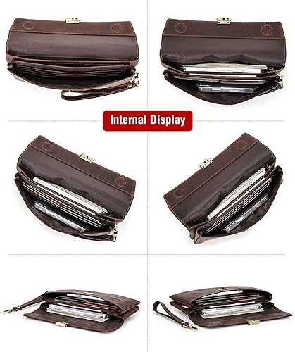 Vista 18 de Funda de piel de grano superior para hombre y mujer, múltiples bolsillos/ranuras, RFID de gran capacidad para tarjetas, cheques, dinero, pasaporte