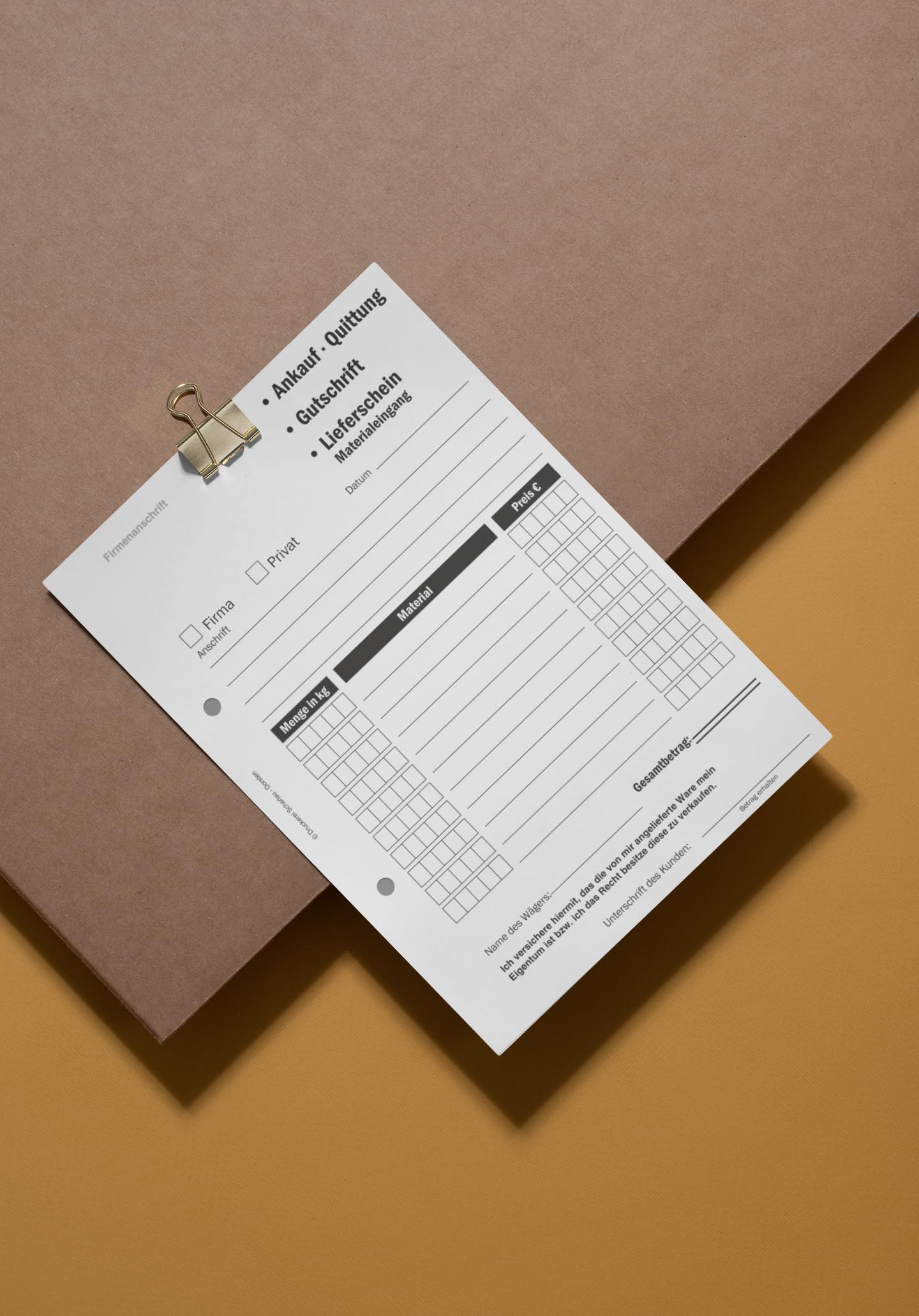 10x Ankaufquittung - Gutschrift - Materialeingang DIN A5, 2-fach selbstdurchschreibend,2x50 Blatt weiß/grün - gelocht (22608)