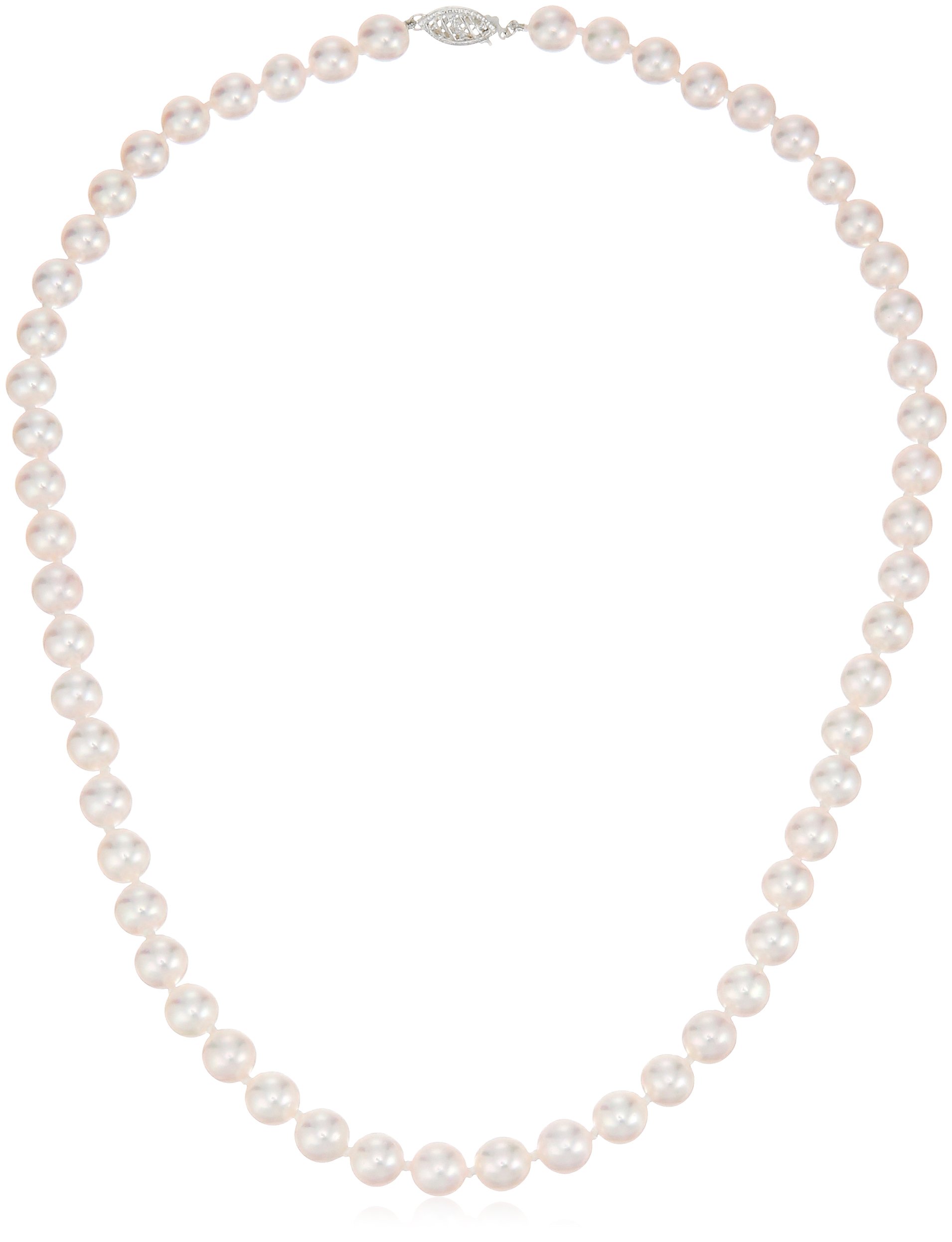 Amazon Collection 18k Gold 7-7.5 mm Hand-Picked Round White Japanese Akoya Cultured AAA Pearl Strand