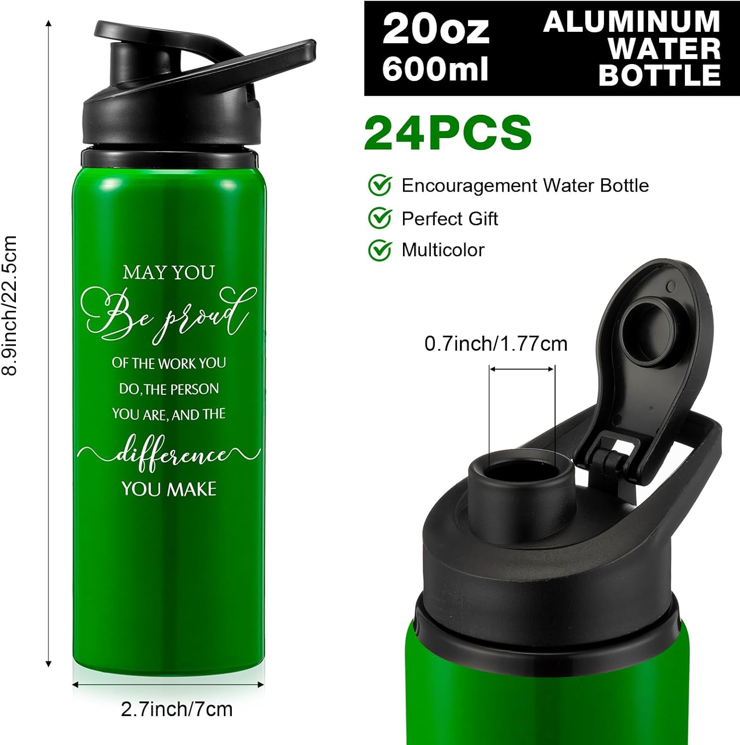 Bokon 24 Pack Thank You Inspirational Gifts Reusable Aluminum Water Bottle Bulk Lightweight Leakproof Metal Sports with Lid for Christmas Gym Camping Hiking Back to School Gift(Colorful,20 oz) - Image 2