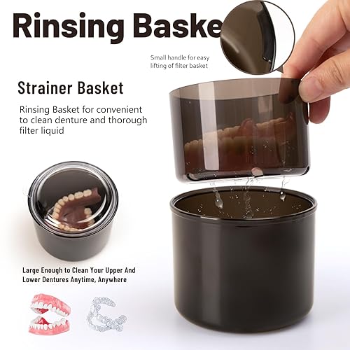 Miniatura 3 de Estuche de dentadura postiza, taza de baño a prueba de fugas, caja completa y parcial para limpieza de dentaduras postizas con colador, cepillo de