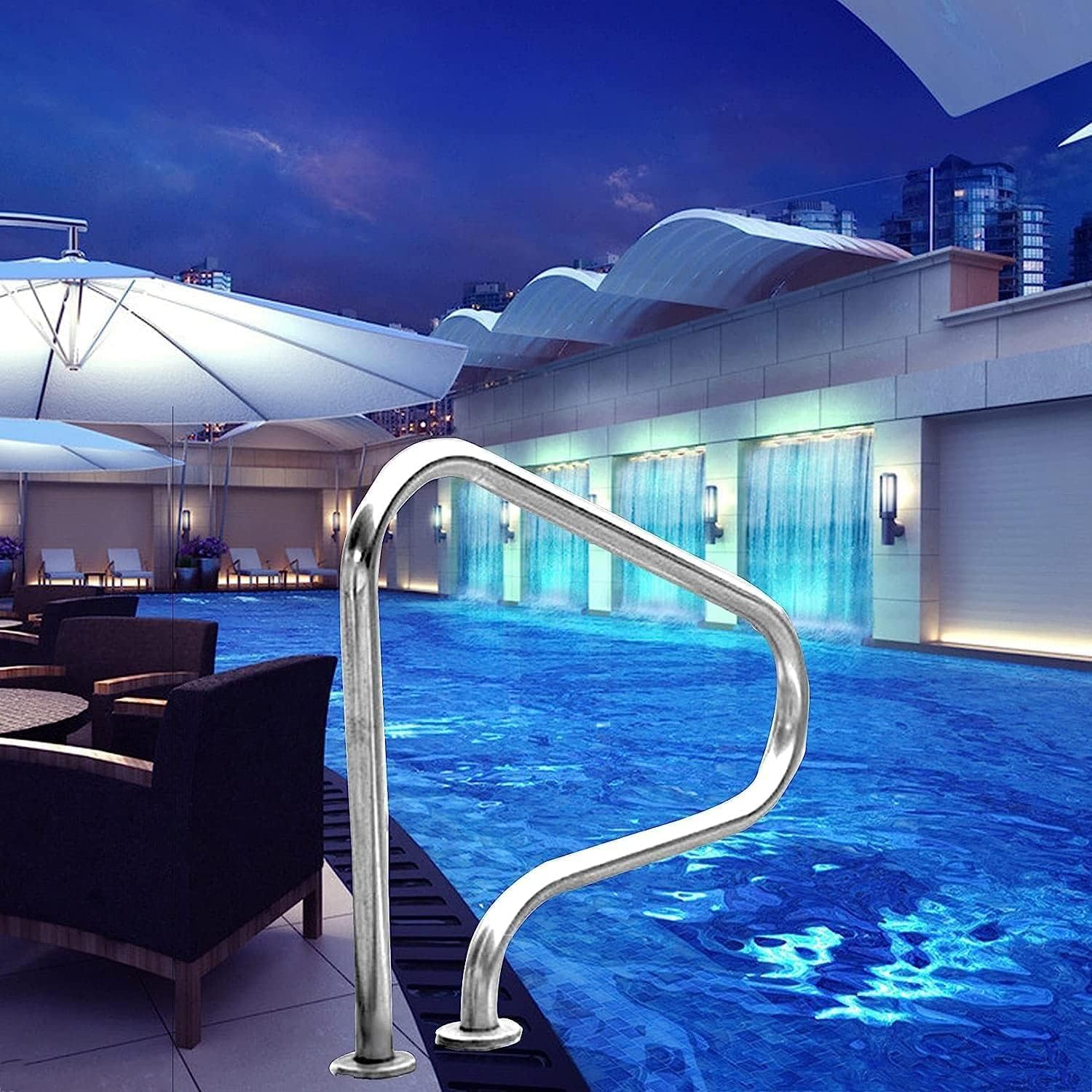 Swimming Pool Handrail 304 Stainless Steel Ladder Step Handrail Rust Proof Pool Railing for Indoor and Outdoor Inground Swimming Pools, Silver(1PCS)